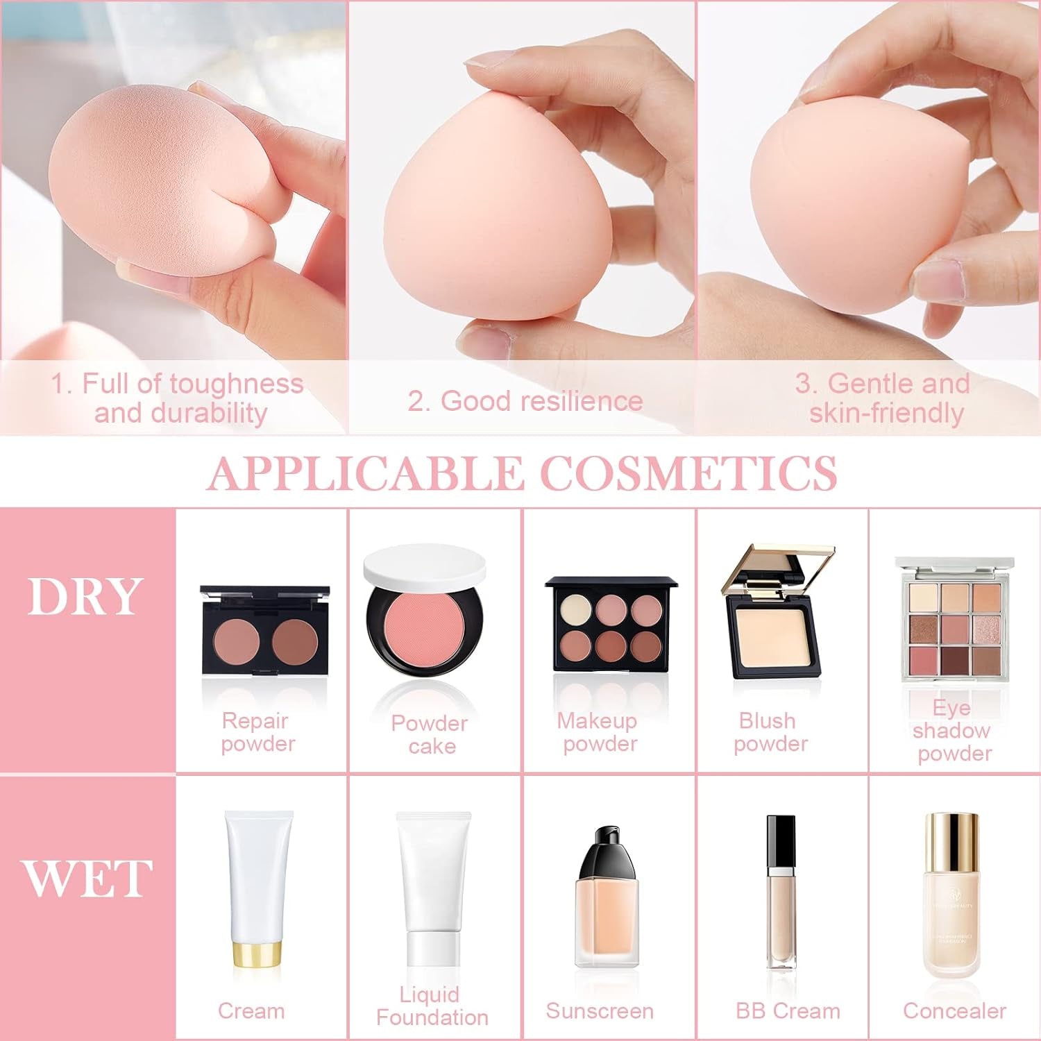 Makeup Sponges Blender Set, 4 Pcs Professional Beauty Sponge Foundation Blending Blender with 1 Sponge Holder, Pink Makeup Sponges for Cream, Liquid and Powder