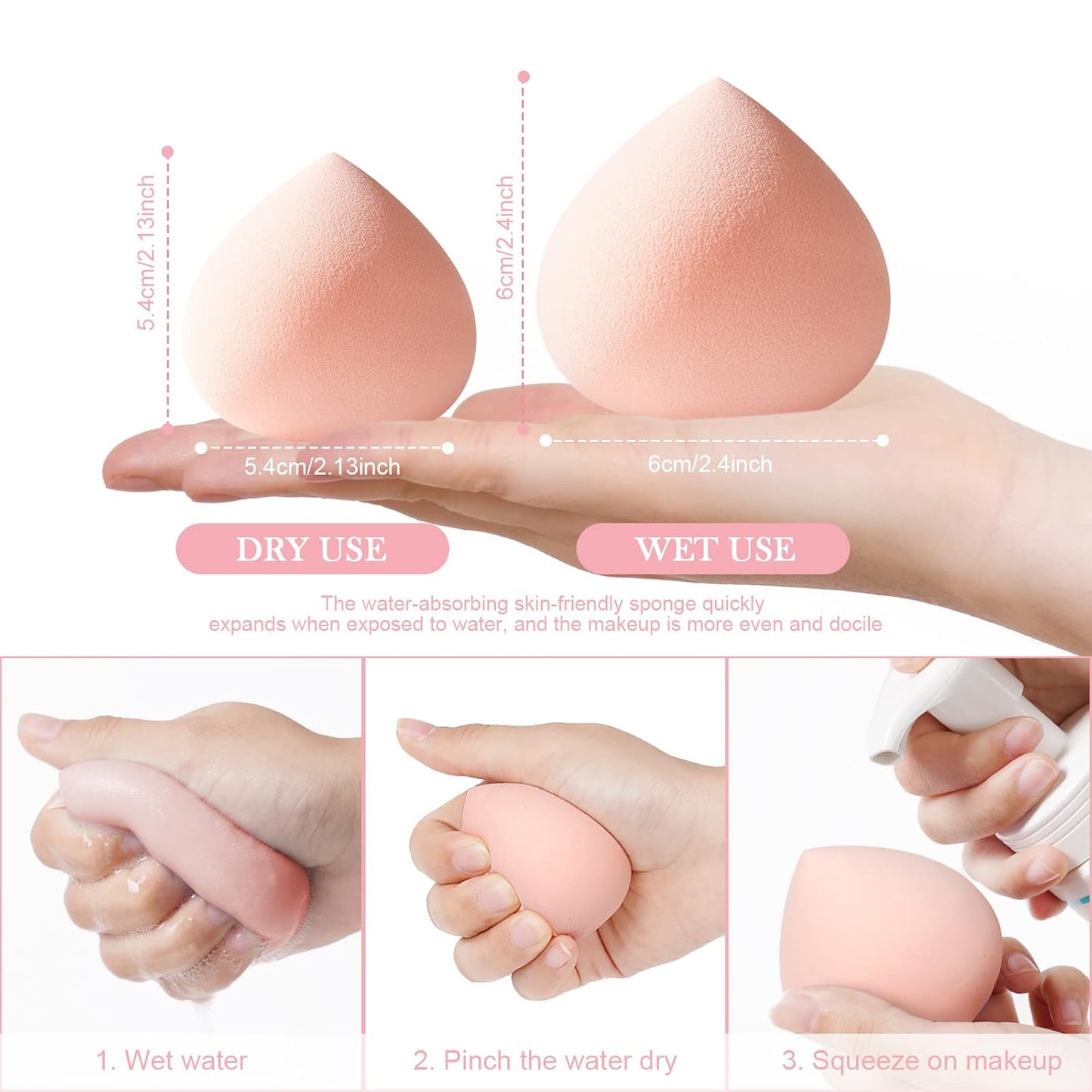 Makeup Sponges Blender Set, 4 Pcs Professional Beauty Sponge Foundation Blending Blender with 1 Sponge Holder, Pink Makeup Sponges for Cream, Liquid and Powder