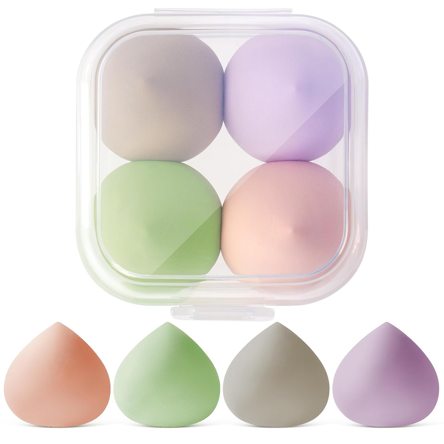 Makeup Sponges Blender Set, 4 Pcs Professional Beauty Sponge Foundation Blending Blender with 1 Sponge Holder, Pink Makeup Sponges for Cream, Liquid and Powder