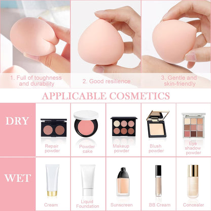 Makeup Sponges Blender Set, 4 Pcs Professional Beauty Sponge Foundation Blending Blender with 1 Sponge Holder, Pink Makeup Sponges for Cream, Liquid and Powder